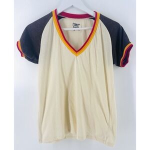 Camp Collection Sz L Striped Cream  Short Sleeve Festival Retro 70s CC17